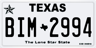 TX license plate BIM2994
