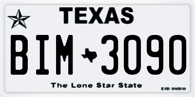 TX license plate BIM3090