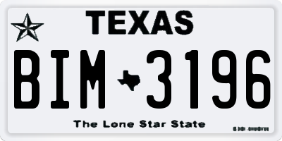 TX license plate BIM3196