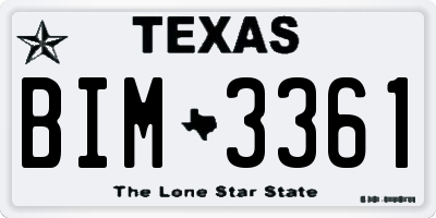 TX license plate BIM3361
