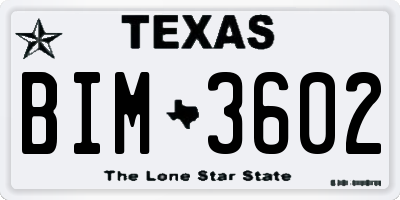 TX license plate BIM3602