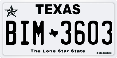TX license plate BIM3603