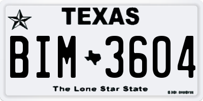 TX license plate BIM3604