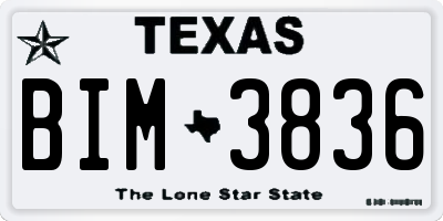 TX license plate BIM3836