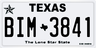 TX license plate BIM3841