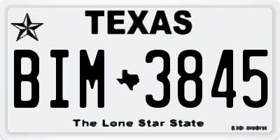 TX license plate BIM3845