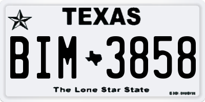 TX license plate BIM3858