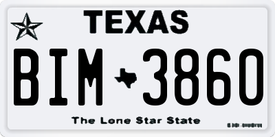 TX license plate BIM3860