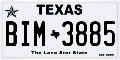 TX license plate BIM3885