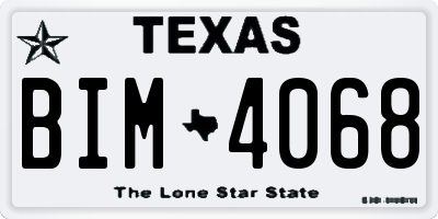 TX license plate BIM4068