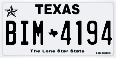TX license plate BIM4194