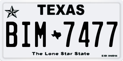 TX license plate BIM7477