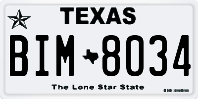 TX license plate BIM8034