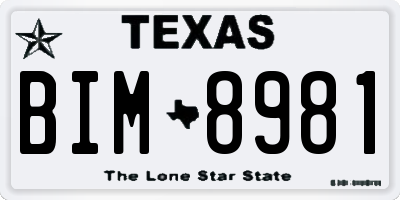 TX license plate BIM8981
