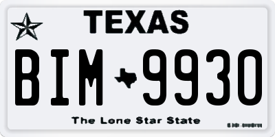 TX license plate BIM9930