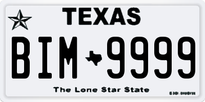 TX license plate BIM9999