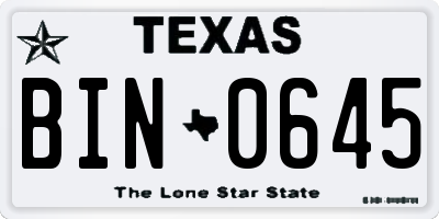 TX license plate BIN0645