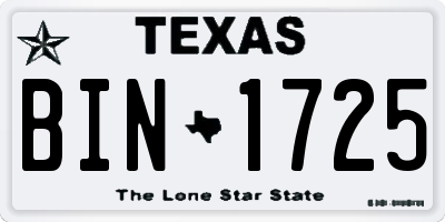 TX license plate BIN1725
