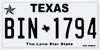 TX license plate BIN1794