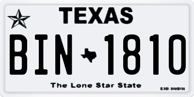 TX license plate BIN1810