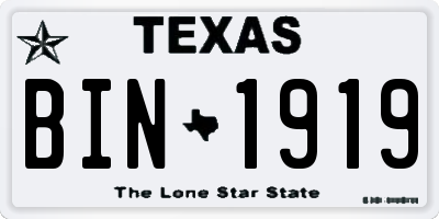 TX license plate BIN1919