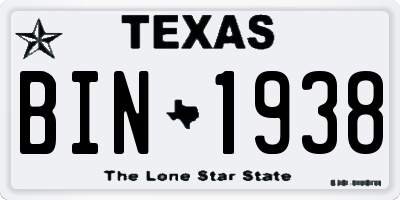 TX license plate BIN1938