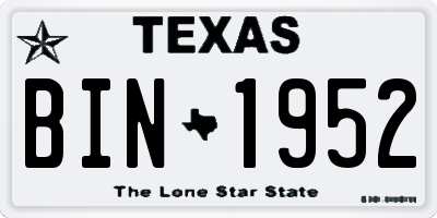 TX license plate BIN1952
