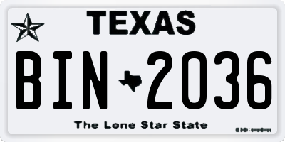 TX license plate BIN2036