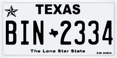TX license plate BIN2334