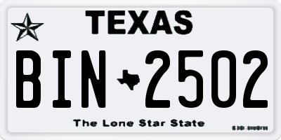 TX license plate BIN2502