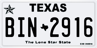 TX license plate BIN2916
