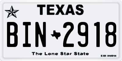 TX license plate BIN2918