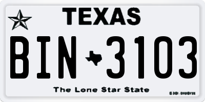 TX license plate BIN3103