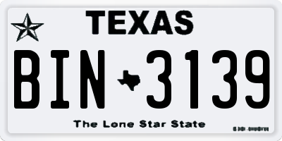 TX license plate BIN3139