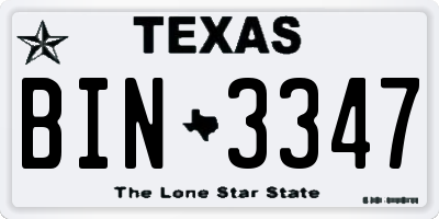 TX license plate BIN3347