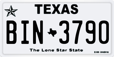 TX license plate BIN3790