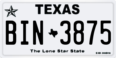 TX license plate BIN3875