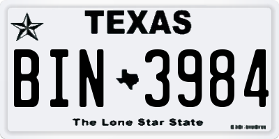 TX license plate BIN3984