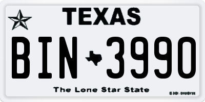 TX license plate BIN3990