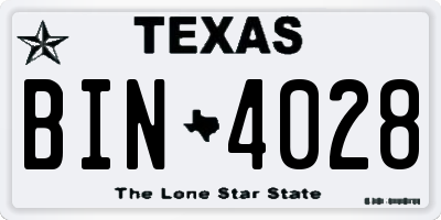 TX license plate BIN4028