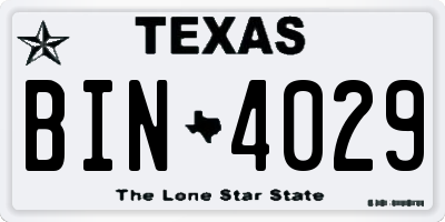 TX license plate BIN4029