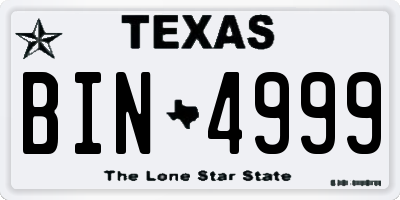 TX license plate BIN4999
