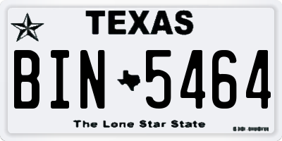 TX license plate BIN5464