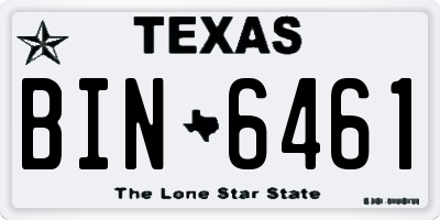TX license plate BIN6461