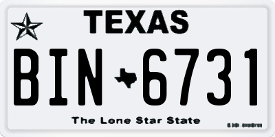 TX license plate BIN6731