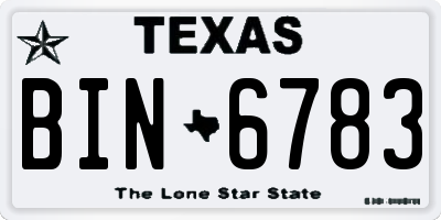 TX license plate BIN6783