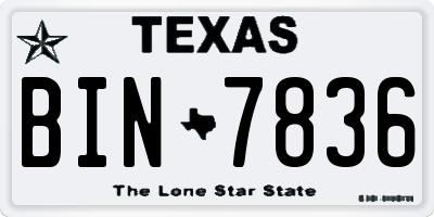 TX license plate BIN7836