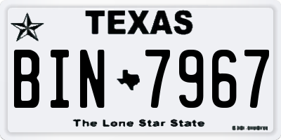 TX license plate BIN7967