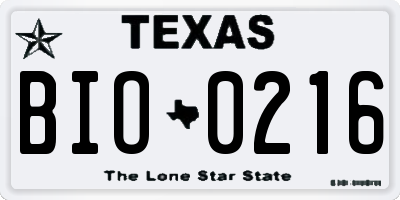 TX license plate BIO0216