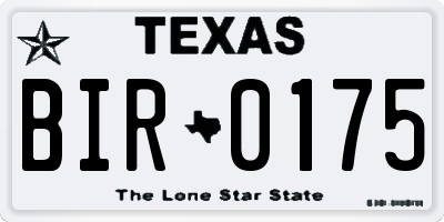 TX license plate BIR0175